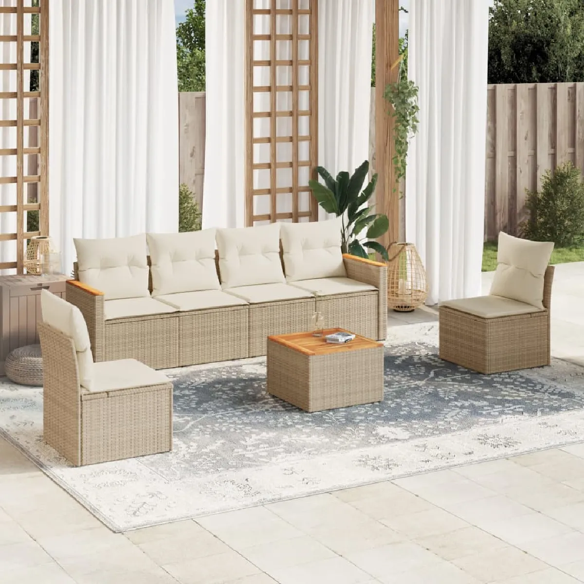 vidaXL Salon de jardin 7 pcs Résine tressée Coussins - vue 2