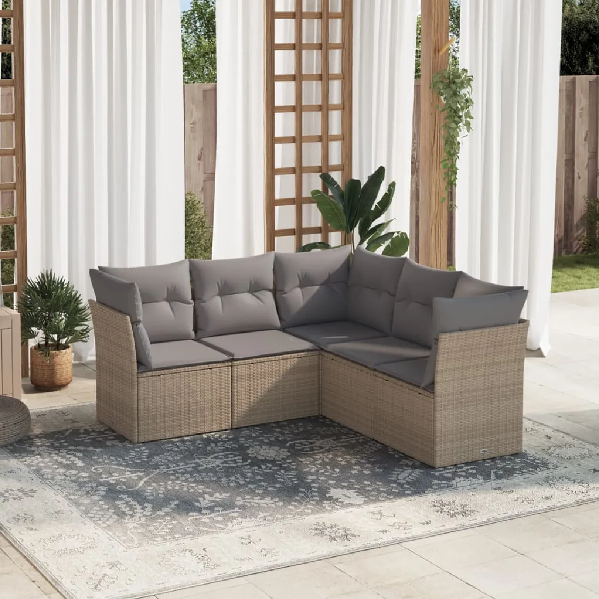 vidaXL Salon de jardin 5 pièces Résine tressée - vue 7