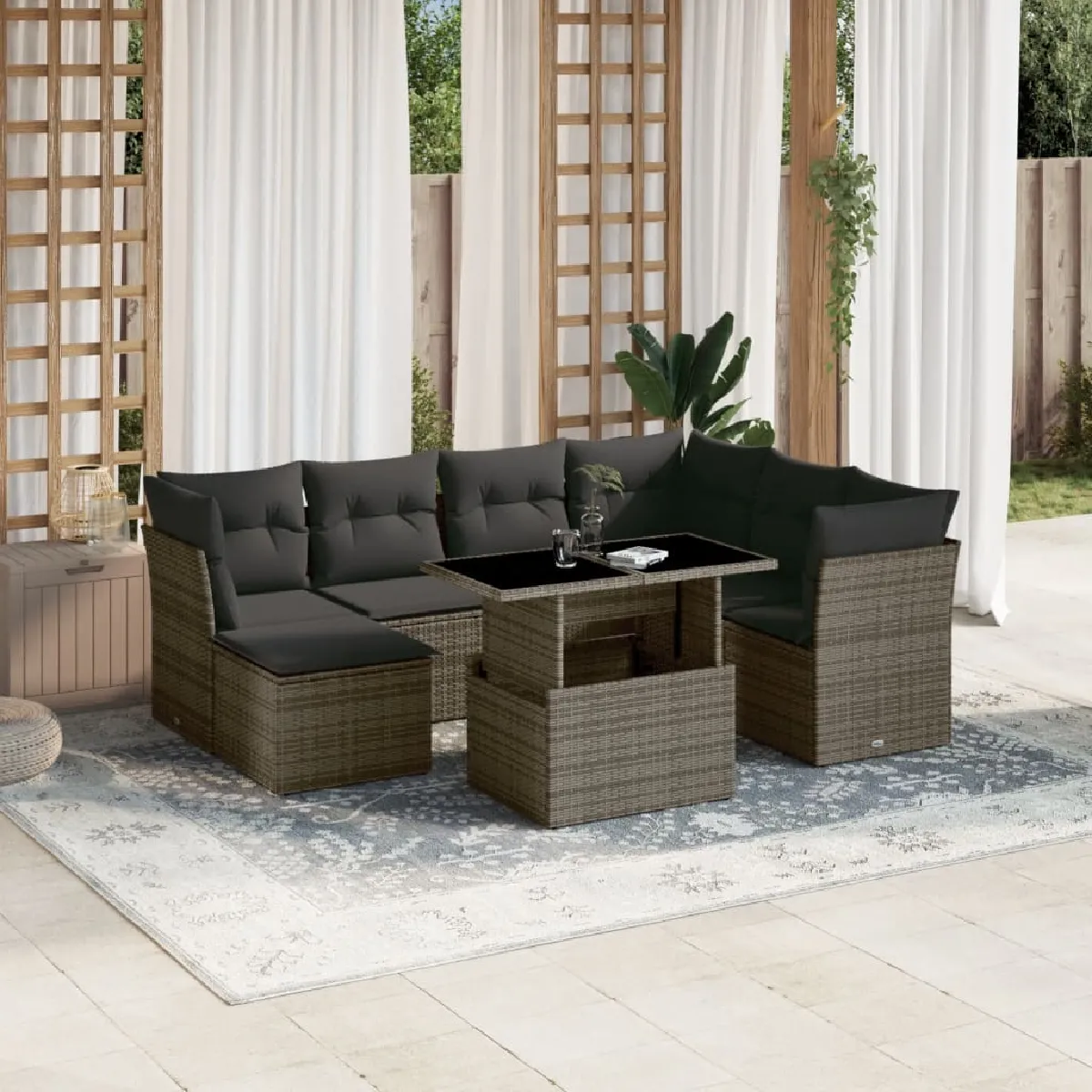 Non Communiqué Gris Vidaxl Salon De Jardin Modulable - Lot De 8 Pièces - Rotin - 7 Personnes - Image 3