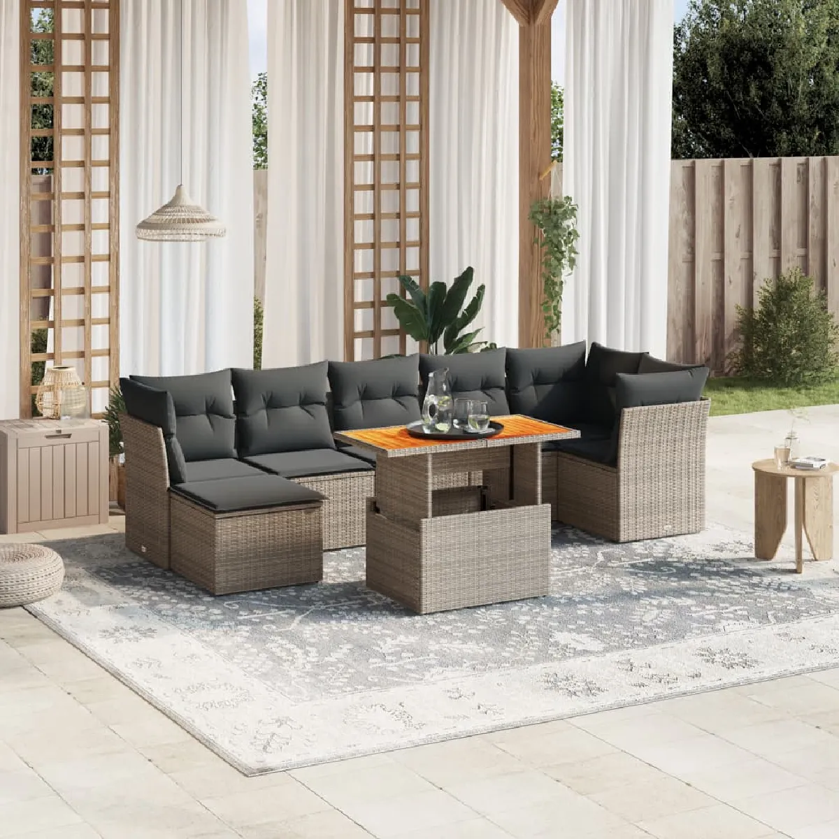 Vidaxl Gris Salon De Jardin - 8 Pcs
