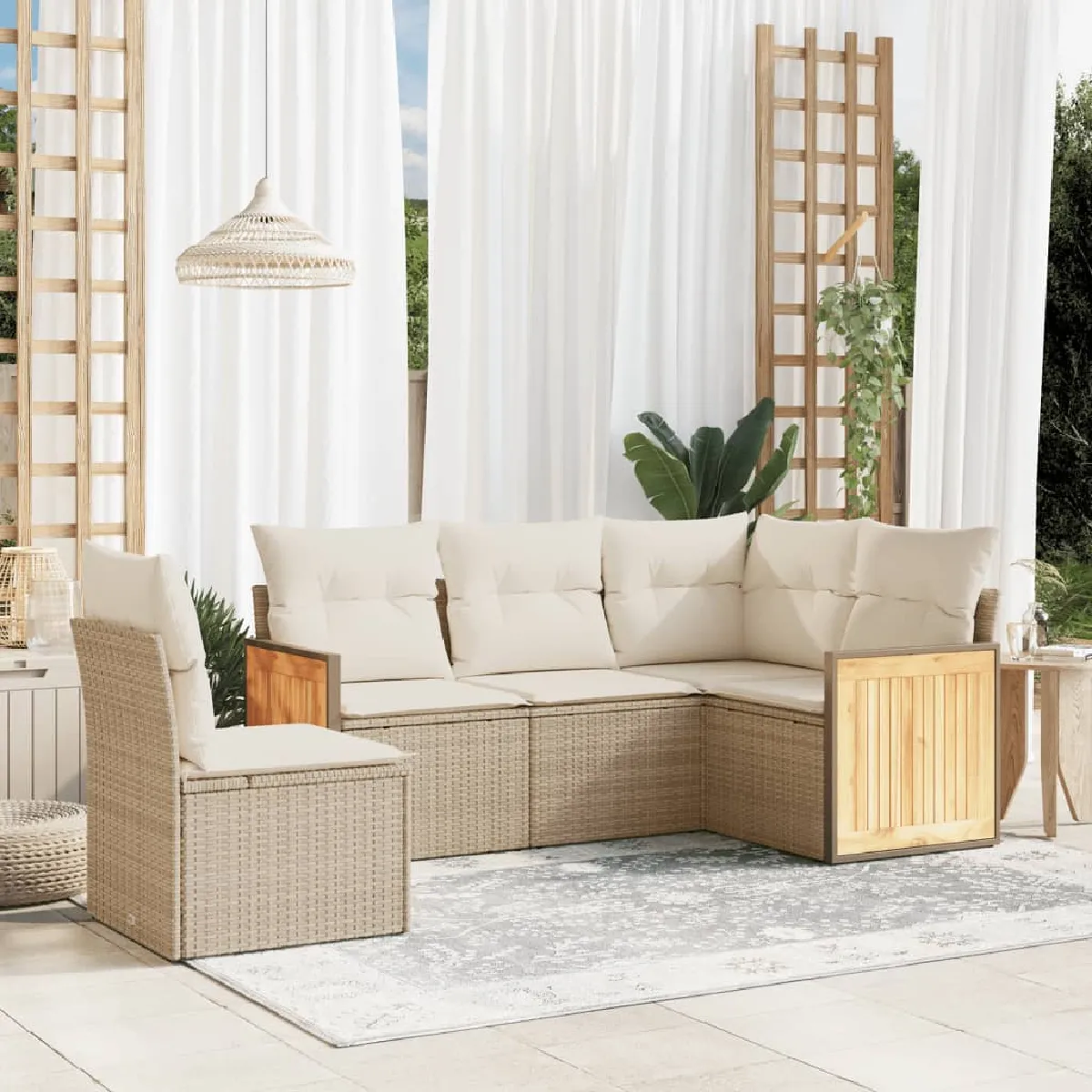 vidaXL - Salon de jardin - Ensemble 5 pièces - Beige - Image 3