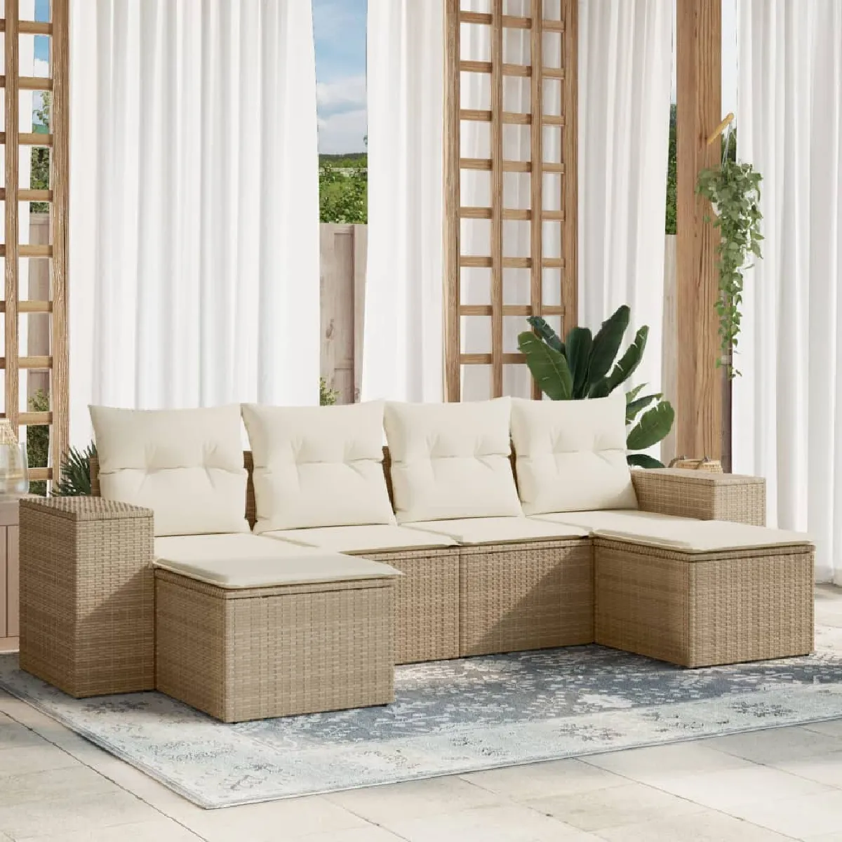 vidaXL Salon de jardin 6 pcs résine tressée avec coussins - vue 2