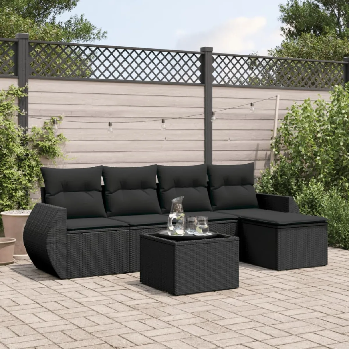 Non Communiqué Noir Salon De Jardin Modulable Vidaxl Resine Tressee 6 Pieces X 71 X 69 5 Personnes - Image 2