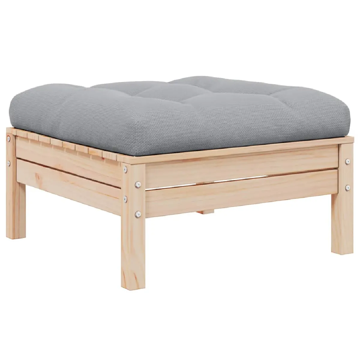 Vidaxl Gris Repose Pied De Jardin Avec Coussin Bois De Pin Massif - Image 3