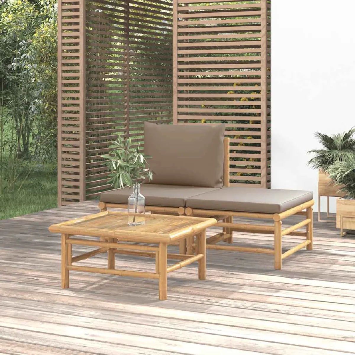 vidaXL Salon de jardin 3 pcs Bambou - vue 5