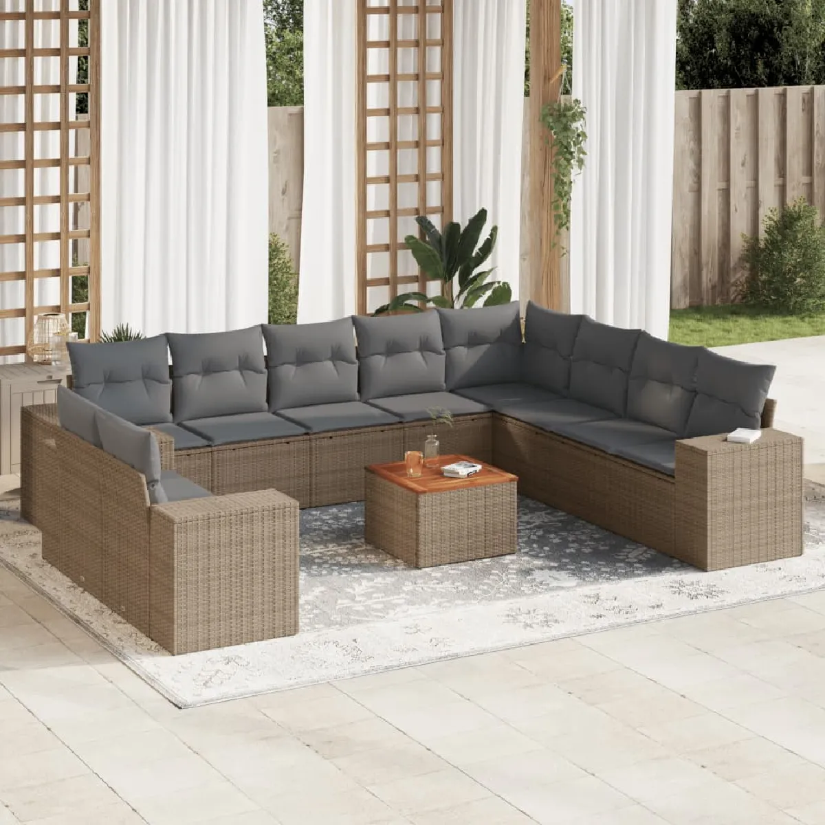 VIDAXL  Salon de jardin 11 pcs - Beige
