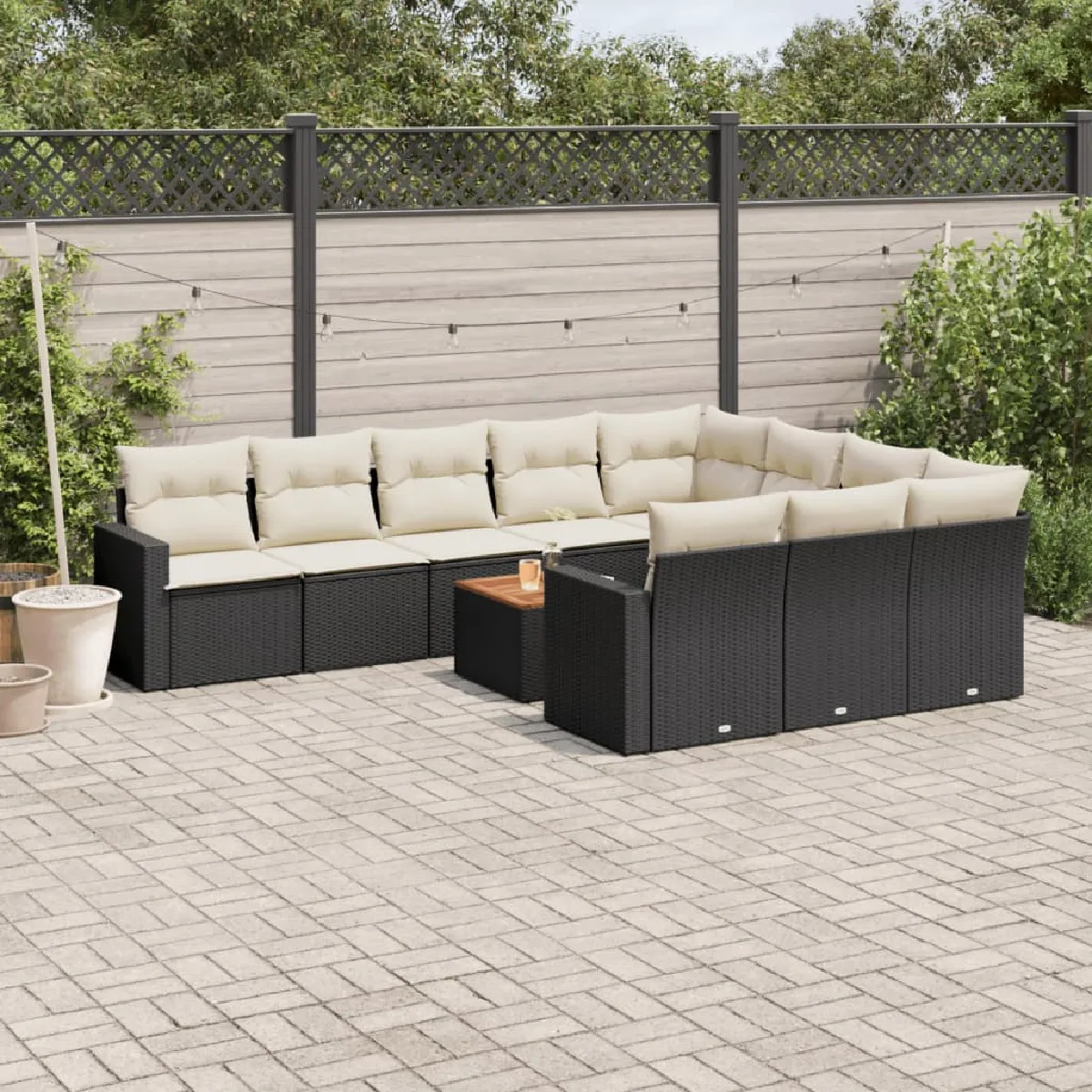 VIDAXL Salon de jardin 11 pcs avec coussins noir