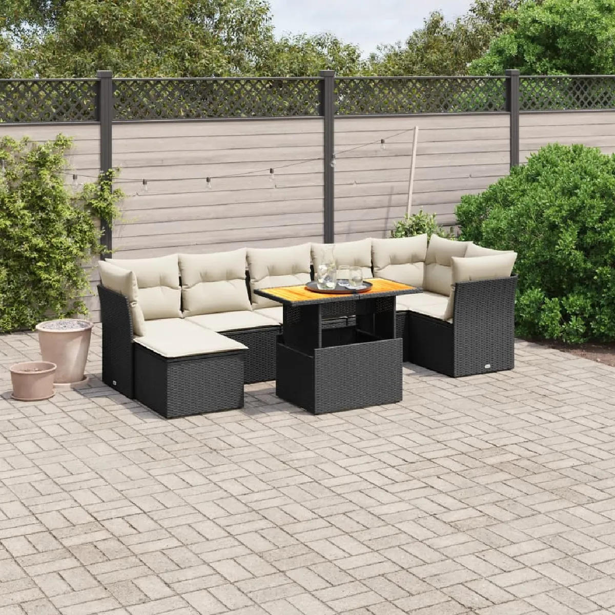 Non Communiqué Noir Vidaxl Salon De Jardin Avec Coussins 8 Pcs, Canapés De Terrasse, Ensemble De Meubles De Patio, Mobilier D'extérieur, 3270944 - Image 3