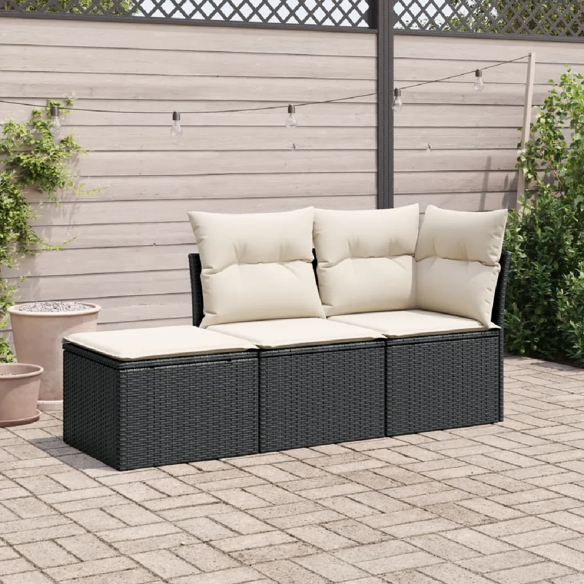 vidaXL Salon de jardin 3 pcs avec coussins - Noir