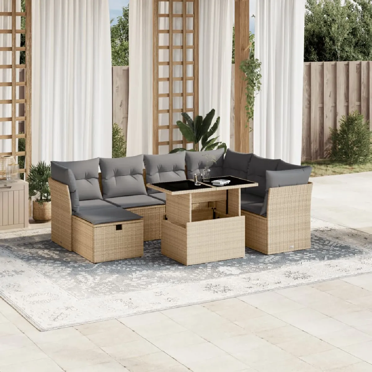 vidaXL Salon de jardin avec coussins 8 pcs résine tressée - vue 10