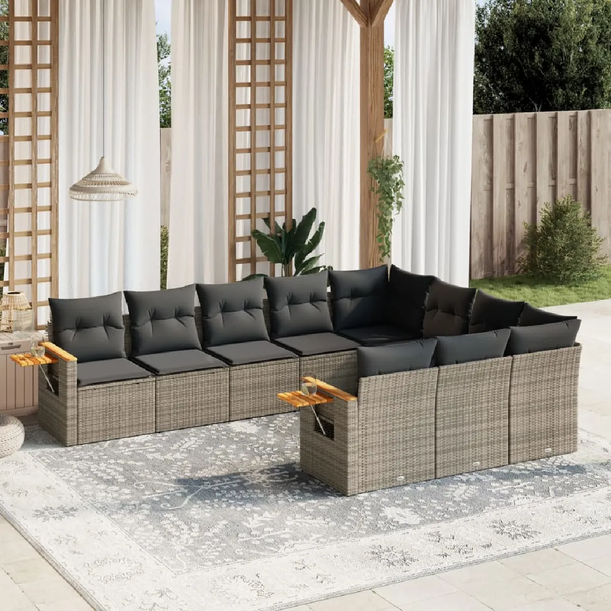 vidaXL Salon de jardin avec coussins 10 pcs gris