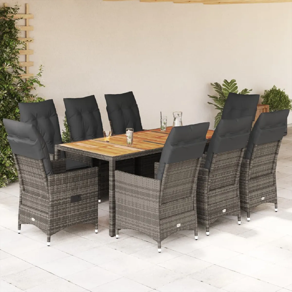 vidaXL Ensemble à manger de jardin 9 pcs Coussins Résine Tressée - vue 3