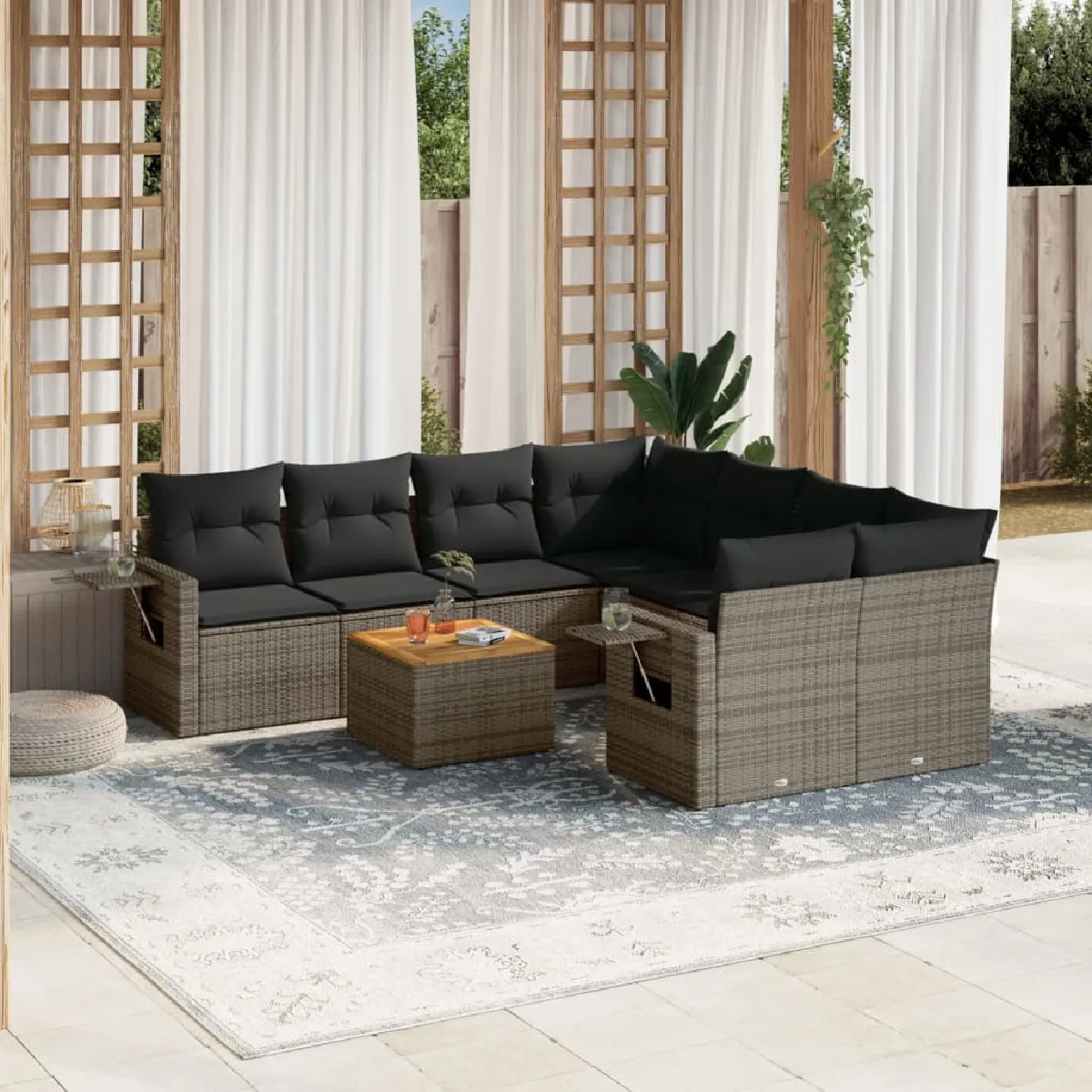 Salon de jardin VIDAXL - 9 pcs gris résine tressée