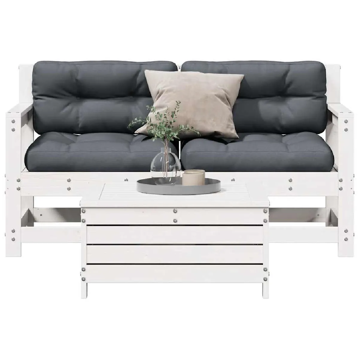 VIDAXL  salon de jardin 3 pcs avec coussins blanc bois de pin massif