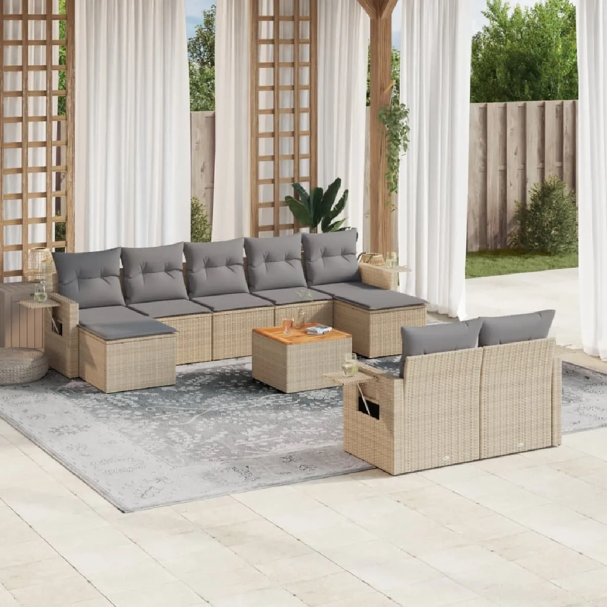 VIDAXL - Salon de jardin modulable - Rotin - Beige - 10 pièces - 9 personnes - Image 3