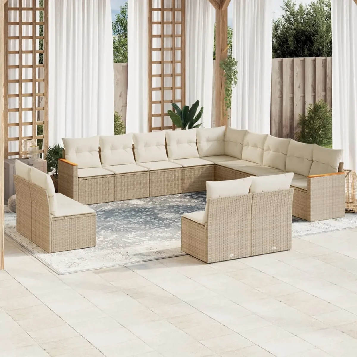 VIDAXL  Salon de jardin 13 pcs - Beige R&eacute;sine Tress&eacute;e