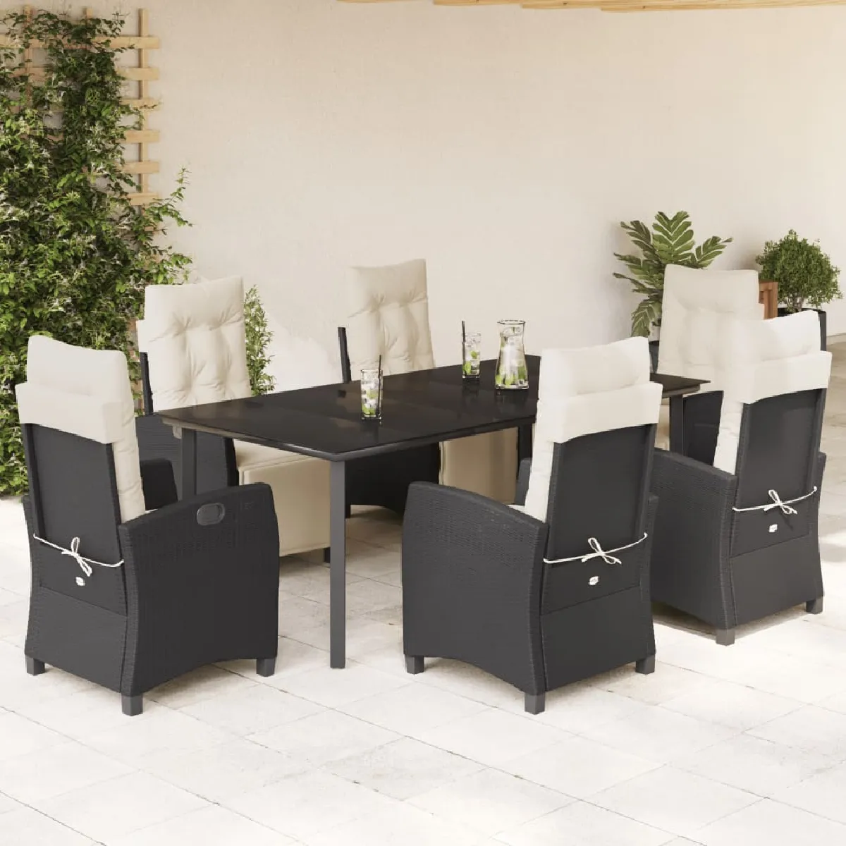 vidaXL Ensemble à manger jardin coussins 7pcs résine tressée - vue 1