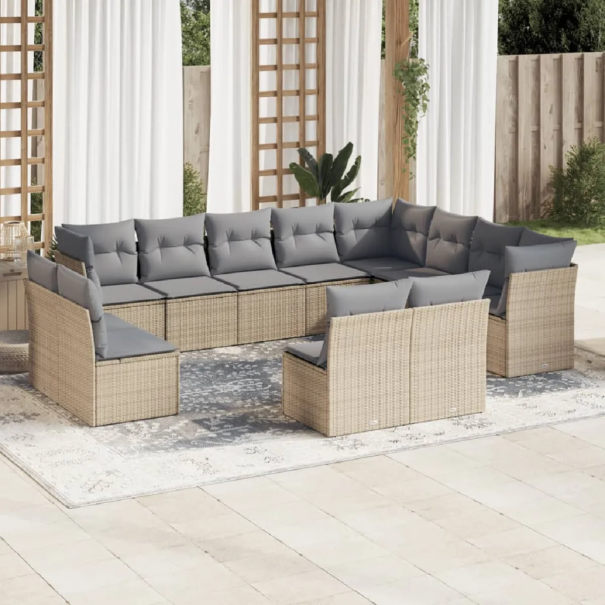 VIDAXL  Salon de jardin 12 pcs - Coussins beige - R&eacute;sine tress&eacute;e