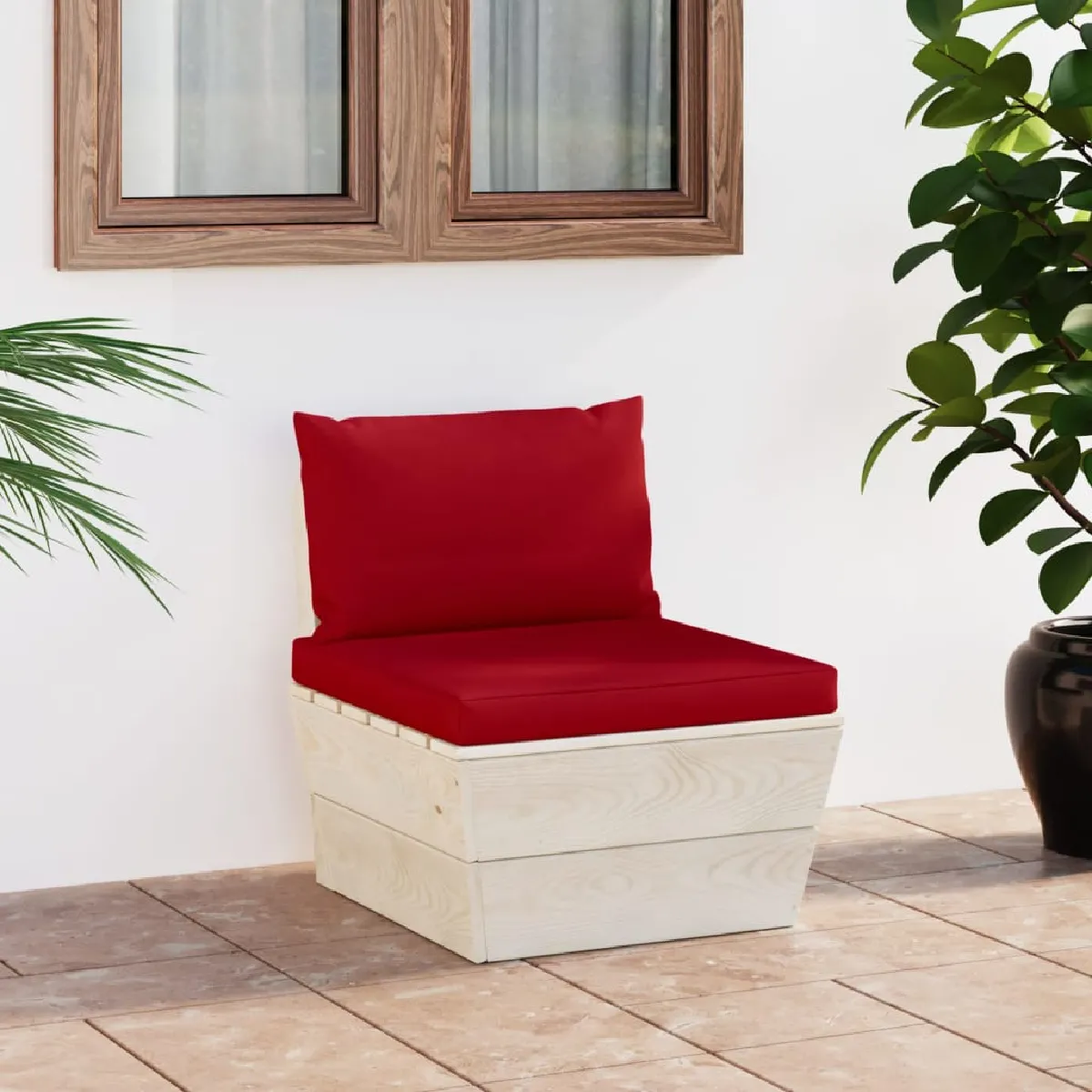 VidaXL Canapé central palette jardin - Rouge