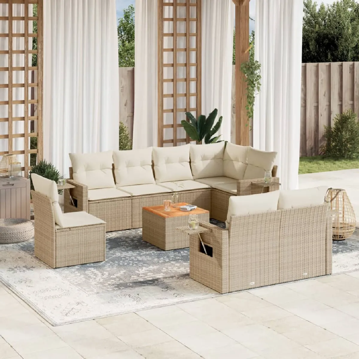 vidaXL Salon de jardin avec coussins 9 pcs résine tressée - vue 7