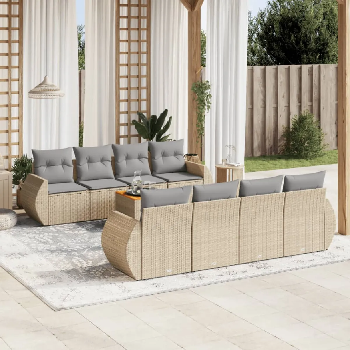 VidaXL Salon de jardin 9 pcs beige résine tressée