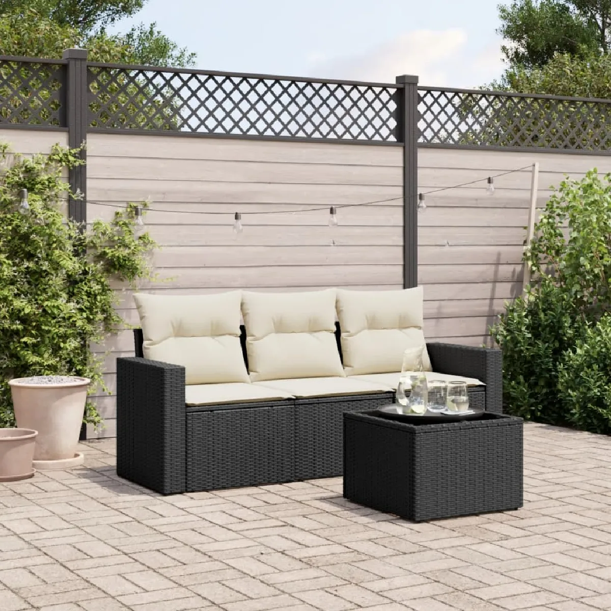vidaXL Salon de jardin 4 pcs avec coussins résine tressée ensemble de canapés dextérieur salon de jardin ensemble 368729