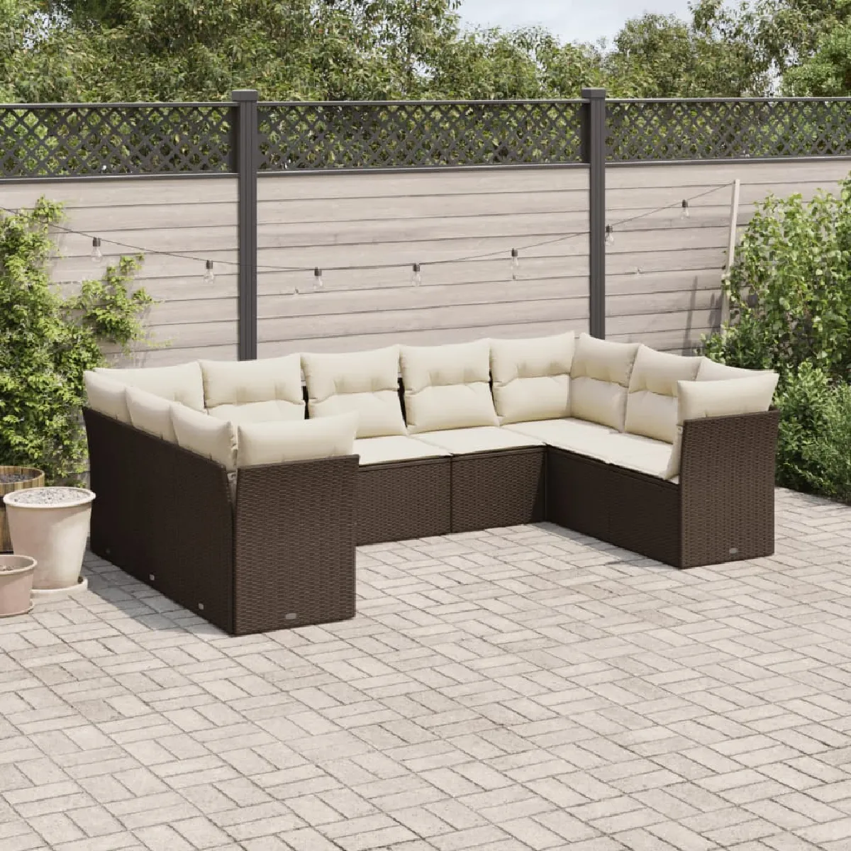 Non Communiqué Marron Vidaxl Salon De Jardin Avec Coussins 9 Pcs, Canapés De Terrasse, Ensemble De Meubles De Patio, Mobilier D'extérieur, 3249972 - Image 2