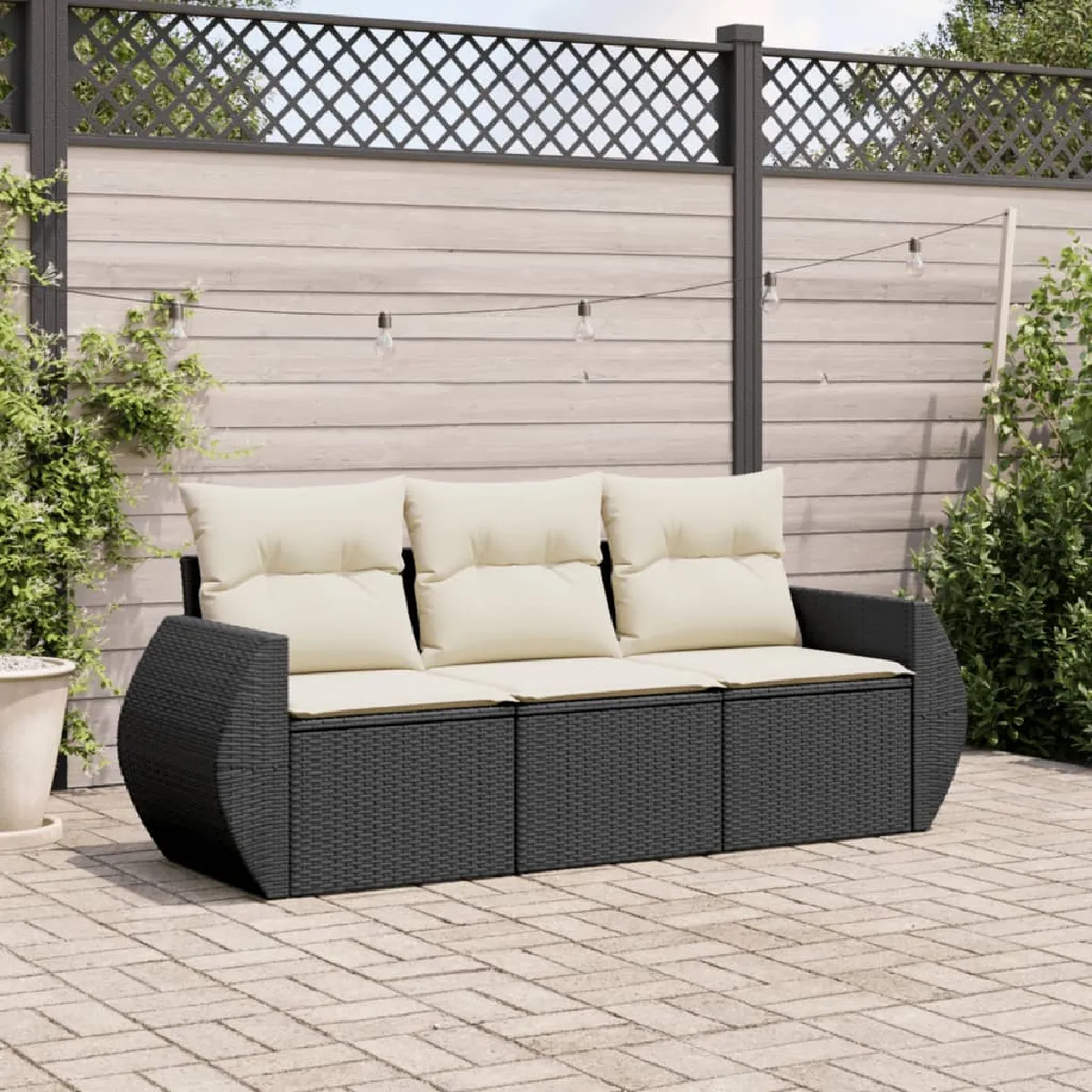 vidaXL Salon de jardin 3 pcs avec coussins résine tressée 3221055 - vue 2