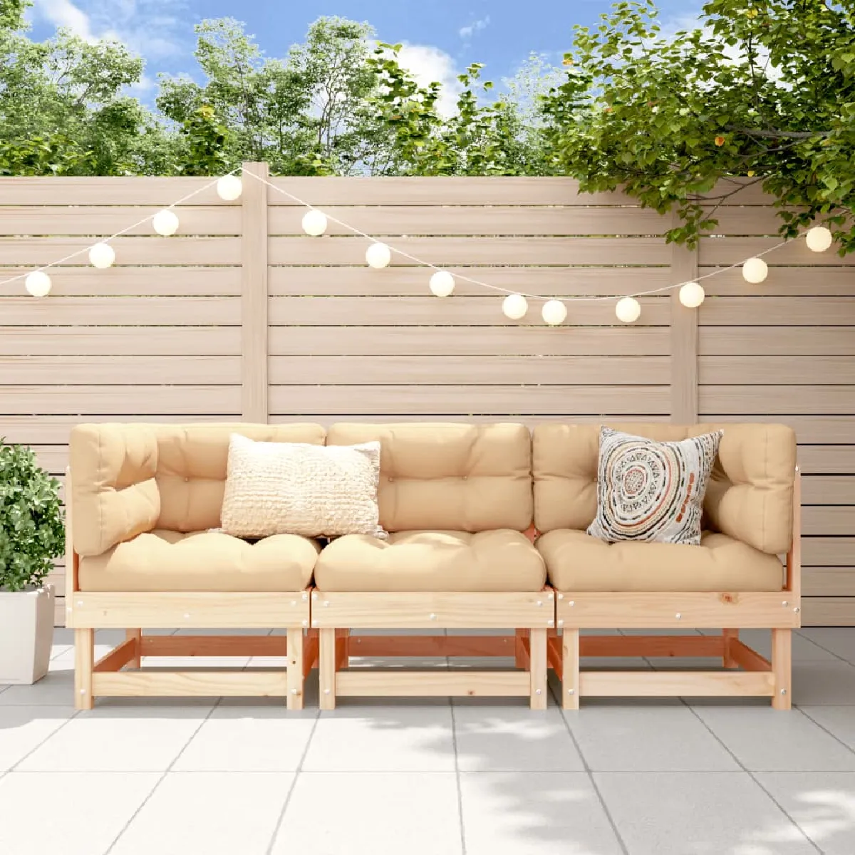 vidaXL Salon de jardin 3 pcs Bois de pin massif