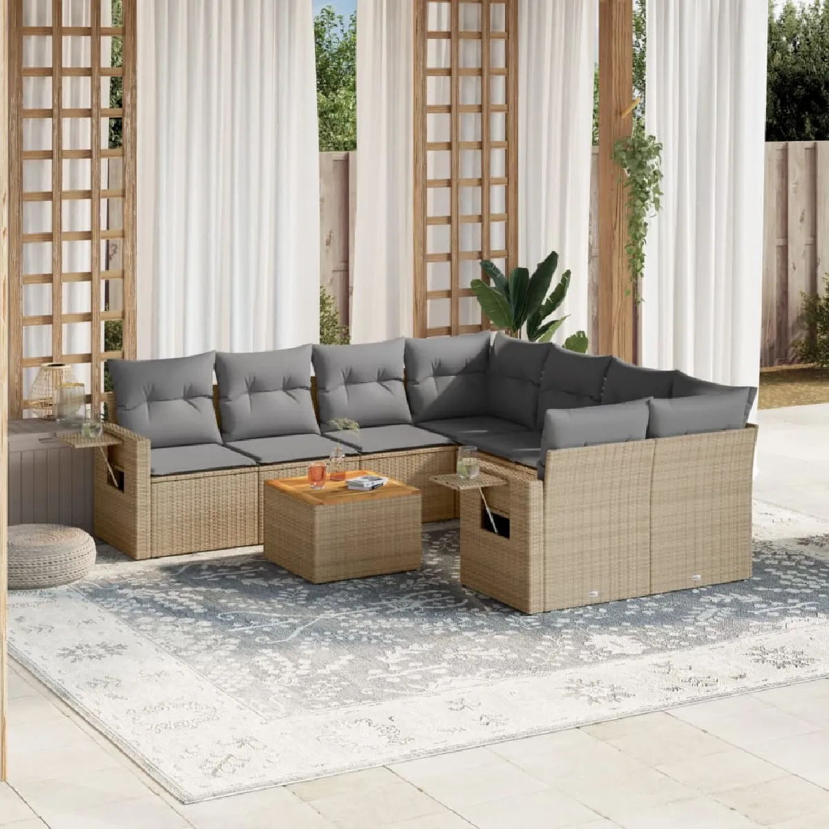 Salon de jardin vidaXL 9 pcs avec coussins - vue 4