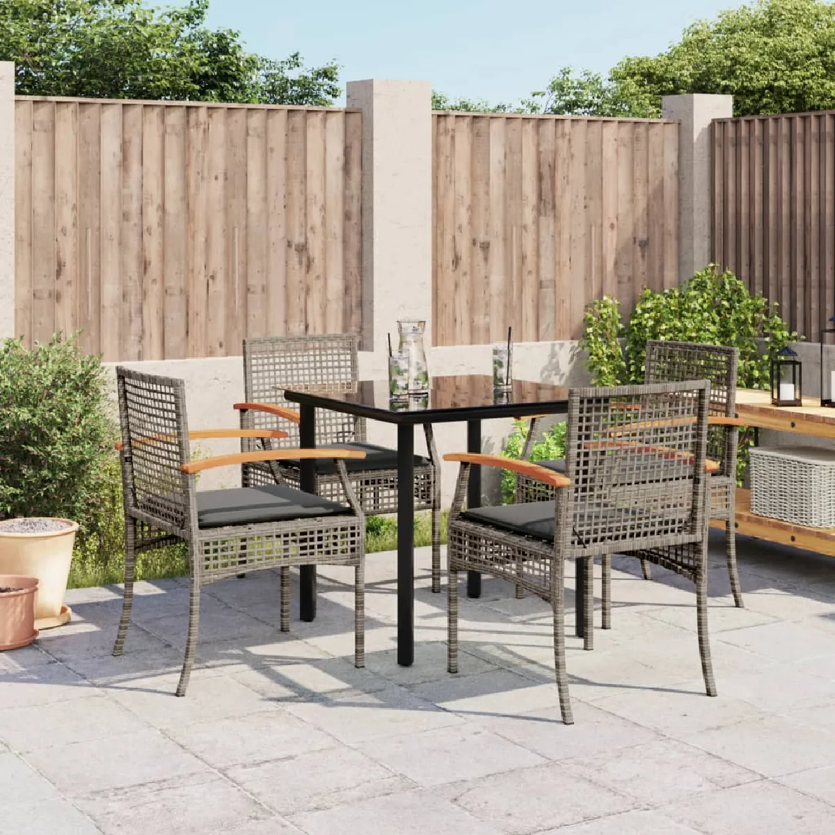 vidaXL Ensemble à manger jardin 5 pcs - Gris