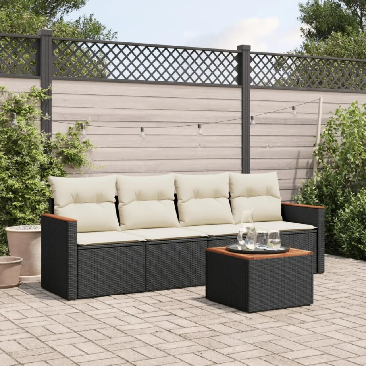 vidaXL Salon de jardin - 5 pcs - Noir