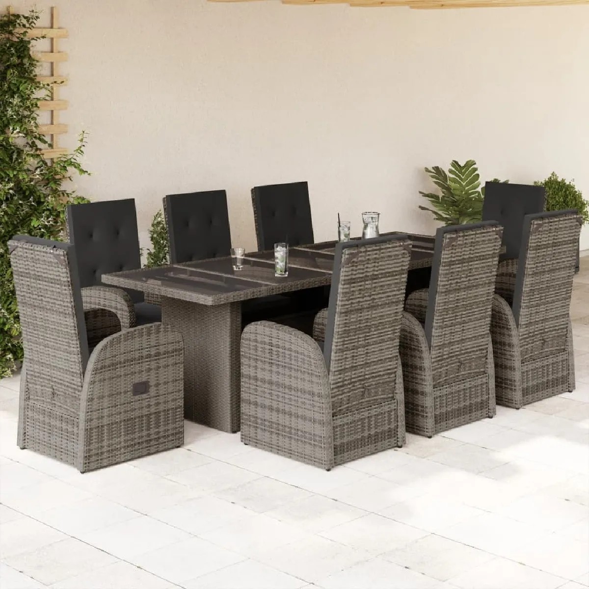 VidaXL Ensemble jardin 9 pcs Coussins Poly Rotin - vue 10