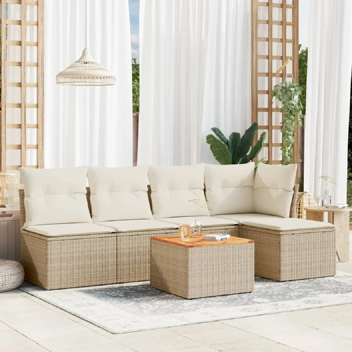 vidaXL Salon de jardin 6 pcs - Beige