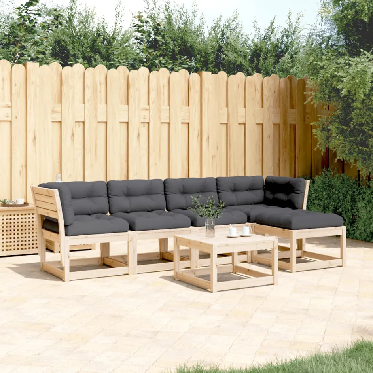 vidaXL Salon de jardin 5 pcs bois de pin massif - vue 2