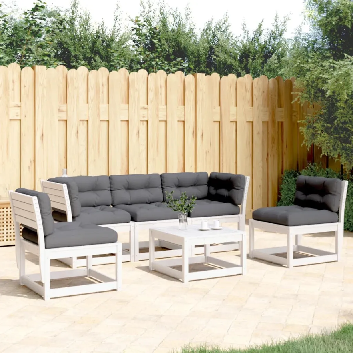 vidaXL Salon de Jardin avec Coussins 5 pcs Sièges de Patio Ensemble de Meubles Mobilier de Terrasse Extérieur Bois - vue 2