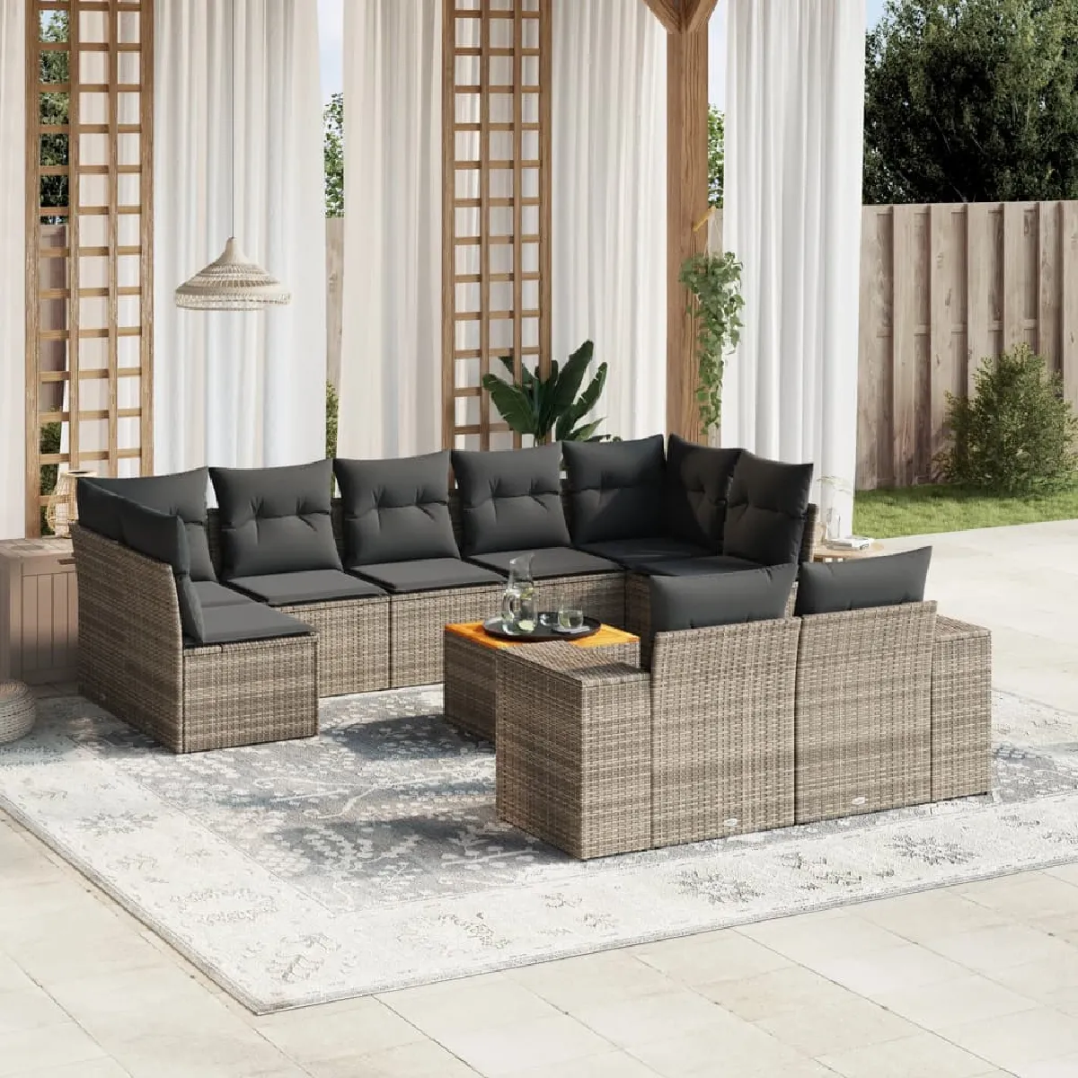 Salon de jardin vidaXL 10 pcs avec coussins