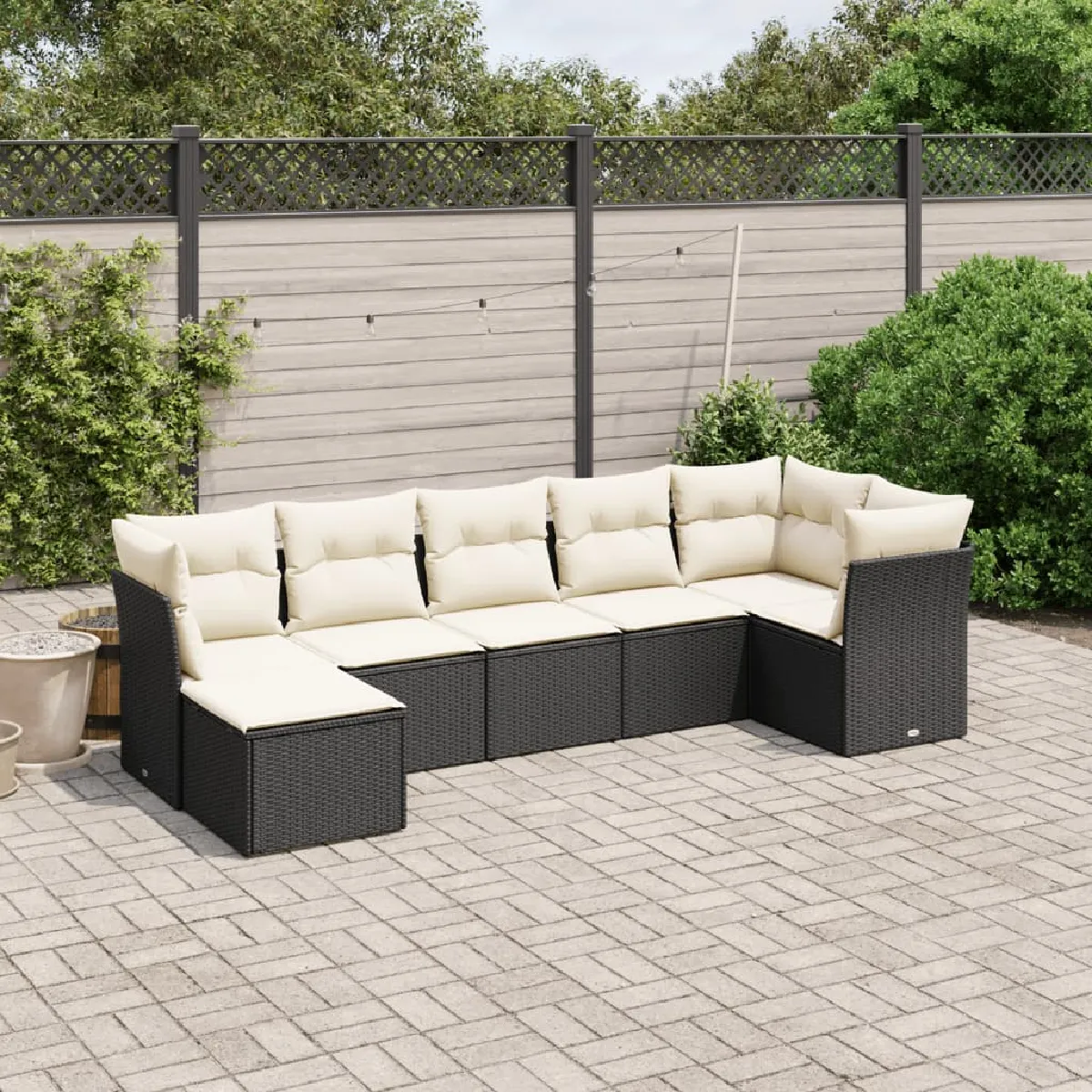 vidaXL Salon de jardin 7 pcs - Noir résine tressée