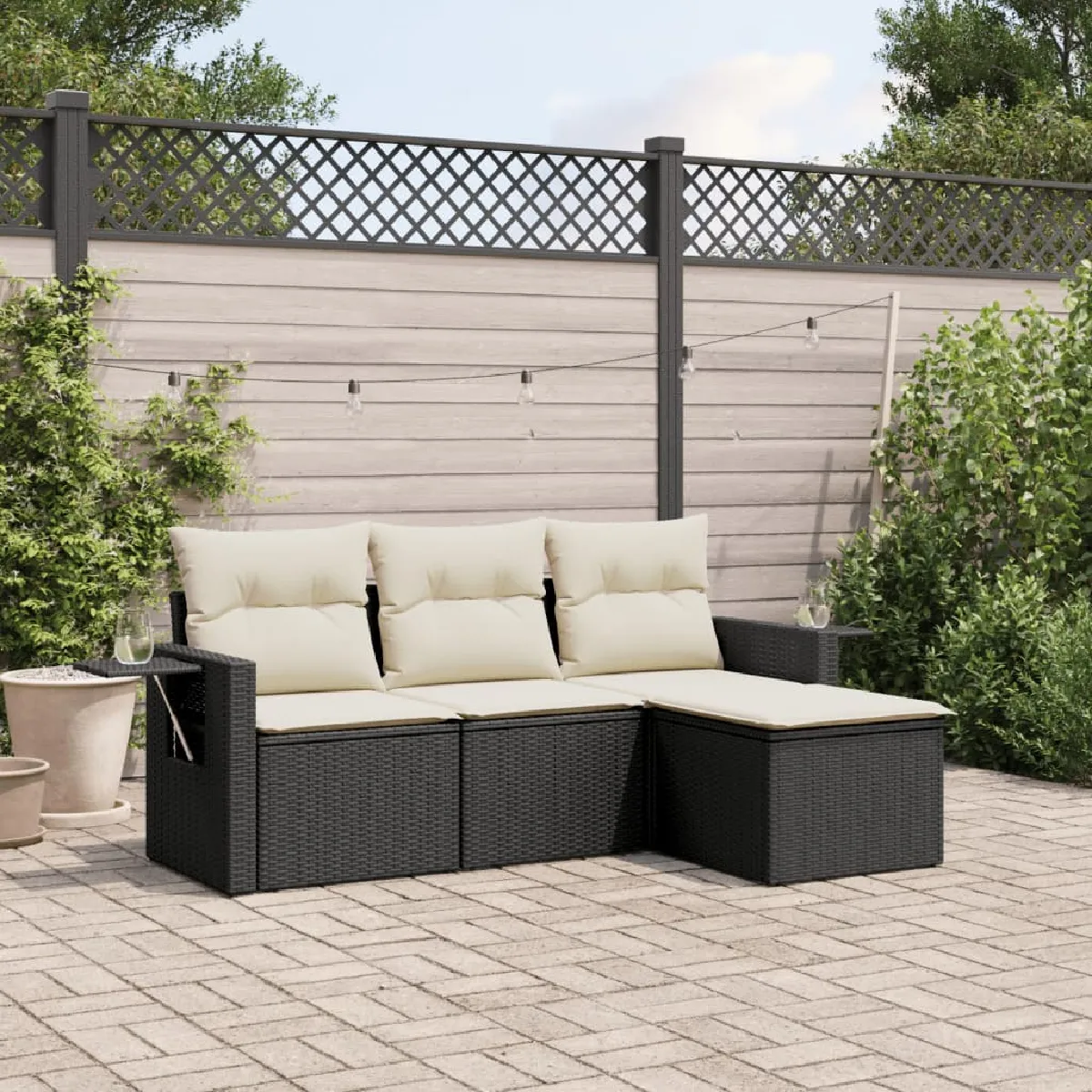 vidaXL Salon de jardin 4 pcs avec coussins - Noir