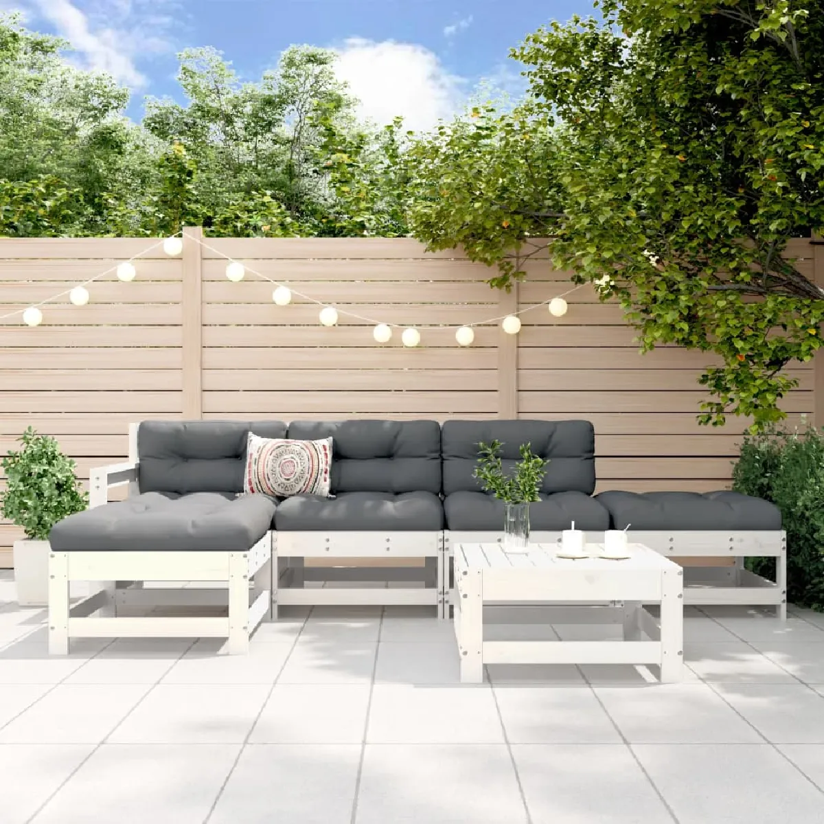 vidaXL Salon de jardin 6 pcs blanc
