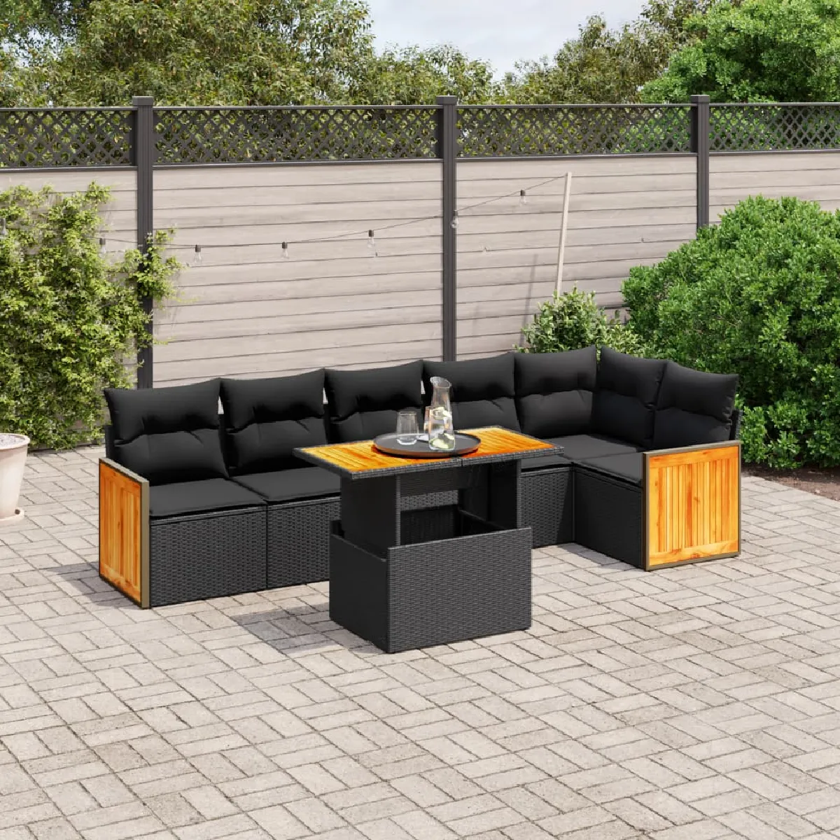 Non Communiqué Noir Vidaxl Salon De Jardin Avec Coussins 7 Pcs, Canapés De Terrasse, Ensemble De Meubles De Patio, Mobilier D'extérieur, 3273967 - Image 3