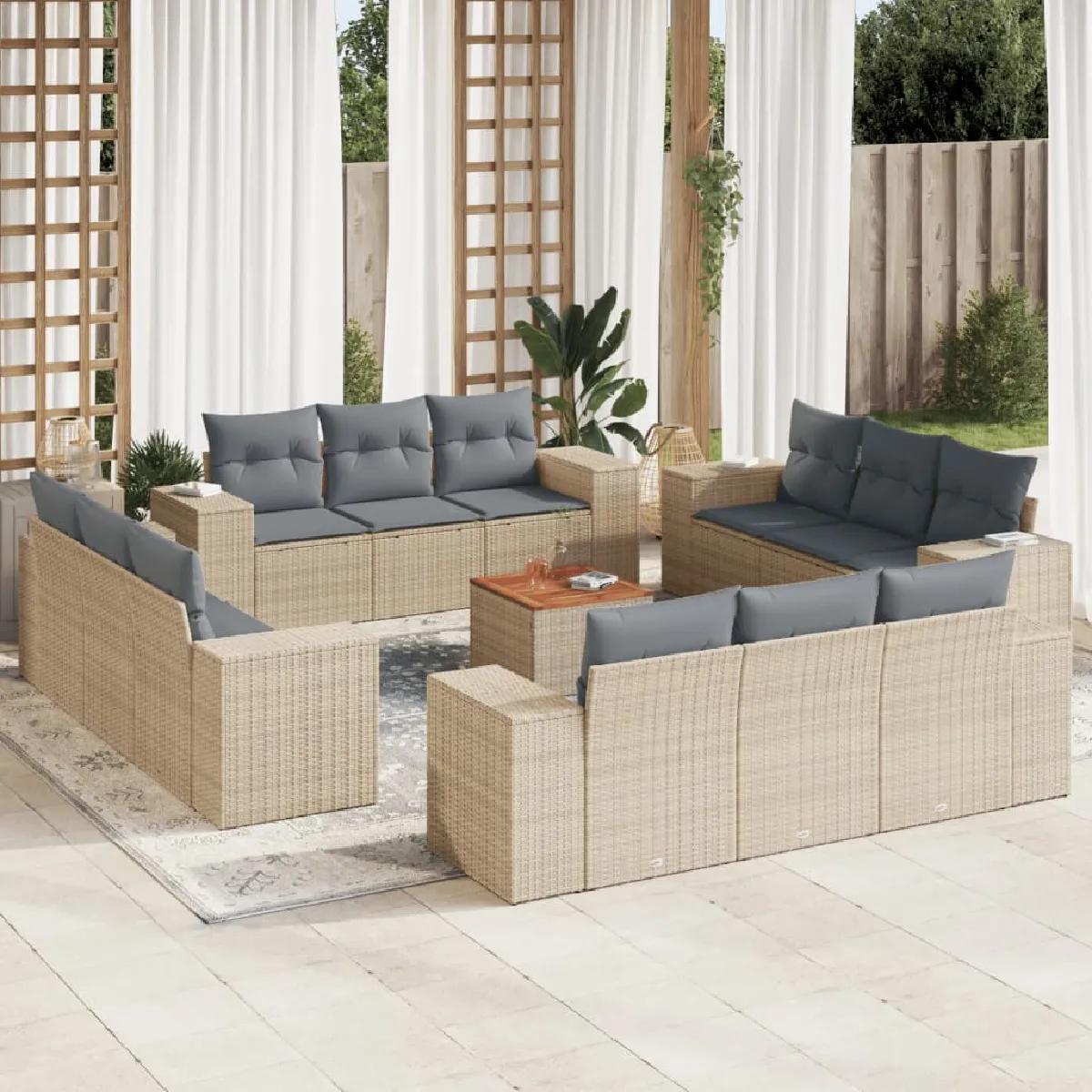 VIDAXL Salon de jardin modulable rotin 13 pieces beige 62 x 55 x 69 cm 12 personnes