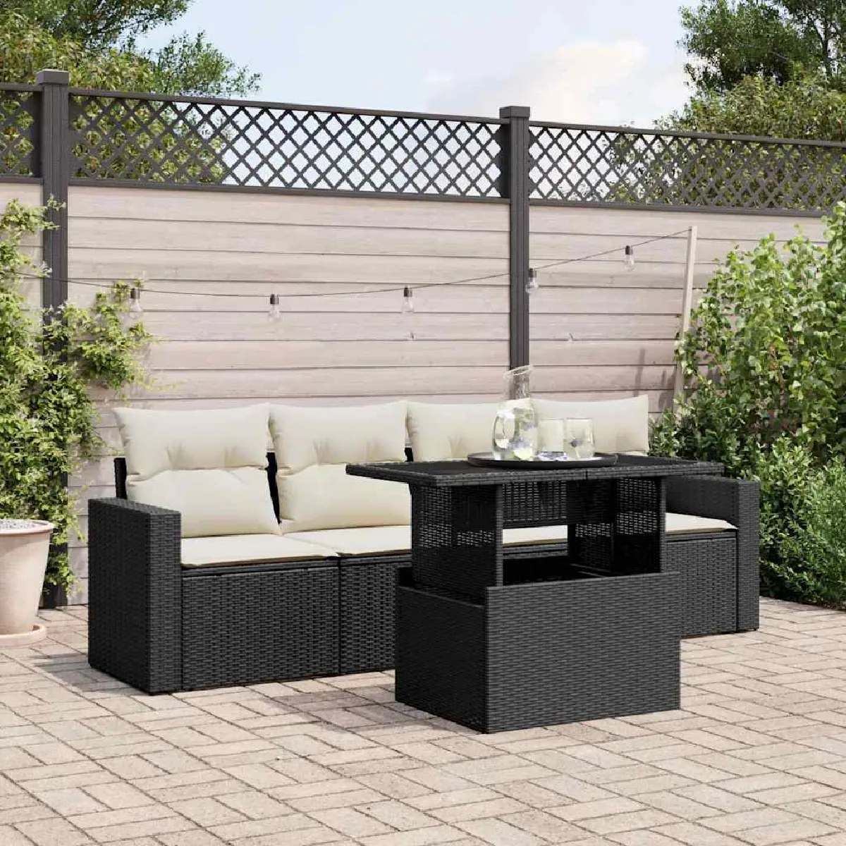 Non Communiqué Noir Salon De Jardin Modulable Vidaxl Rotin 5 Pieces 62 X 55 X 69 4 Personnes - Image 3
