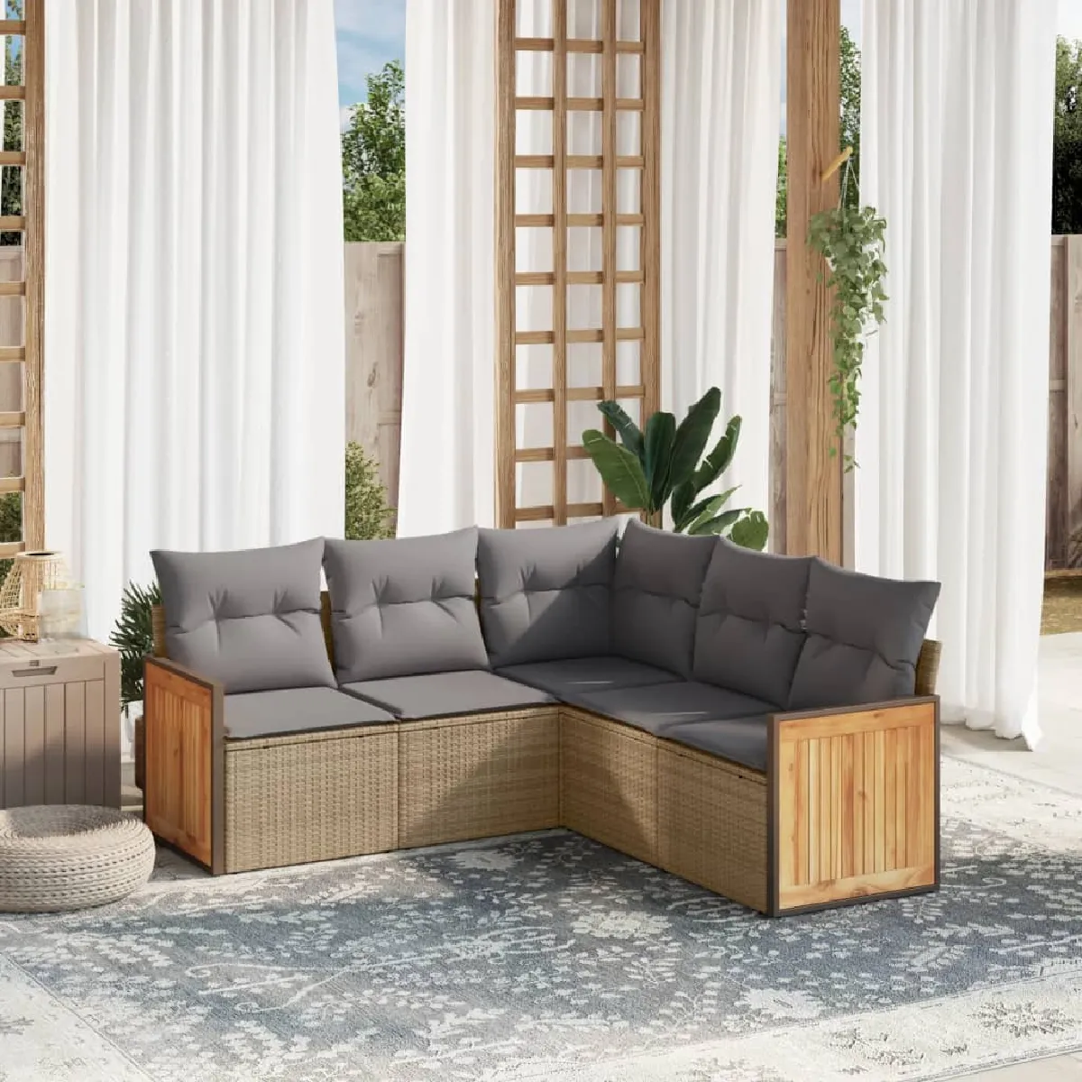 Non Communiqué Beige Vidaxl Salon De Jardin Avec Coussins 5 Pcs, Canapés De Patio, Ensemble De Meubles, Mobilier De Terrasse Extérieur, 3260043 - Image 3