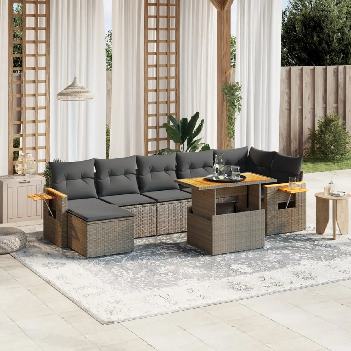 vidaXL - Salon de jardin - 8 pièces - Gris - Image 3