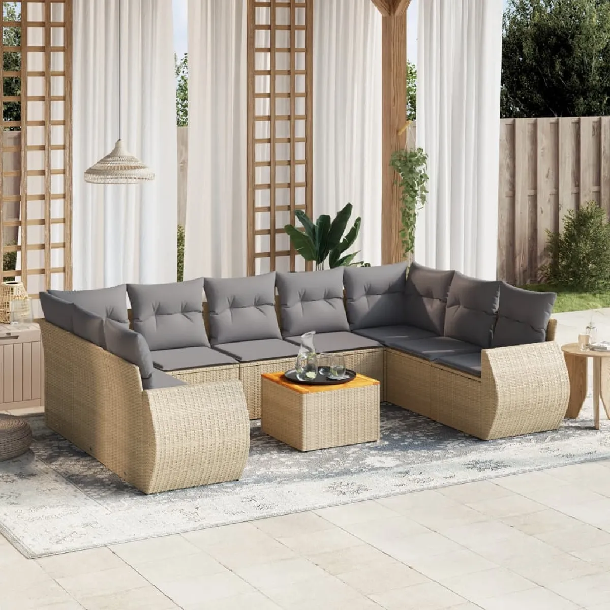 VidaXL 10 pcs Salon de jardin avec coussins