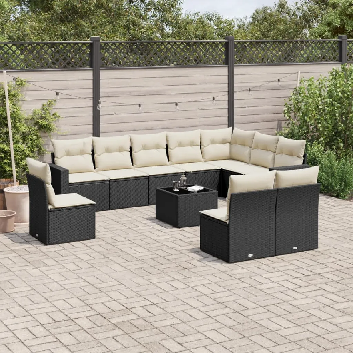 VidaXL salon de jardin 11 pcs - Noir résine tressée