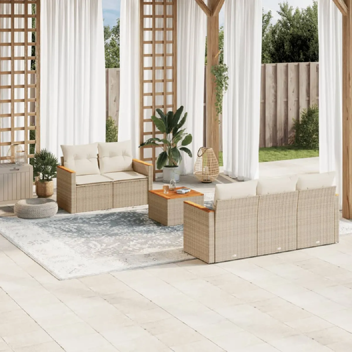 Vidaxl Salon De Jardin 6 Pièces Avec Coussins Beiges