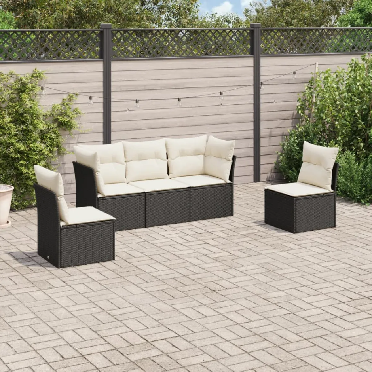 vidaXL Salon de jardin 5 pcs avec coussins noir