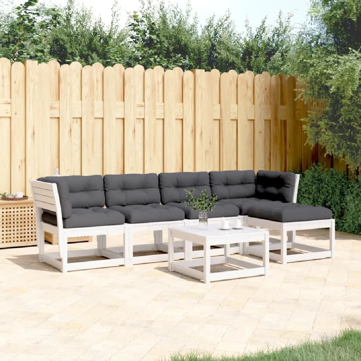 vidaXL Salon de jardin 5 pcs - Blanc